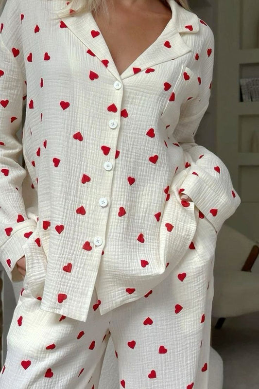 Cozy Heart Print Pajama Set